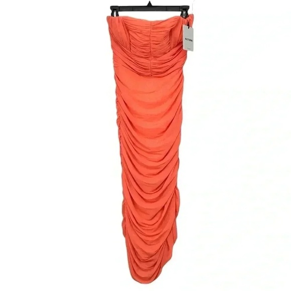 Nocturne Sparkly Strapless Ruched Draped Mini Dress Women S/M Salmon Orange NWT - Picture 1 of 16